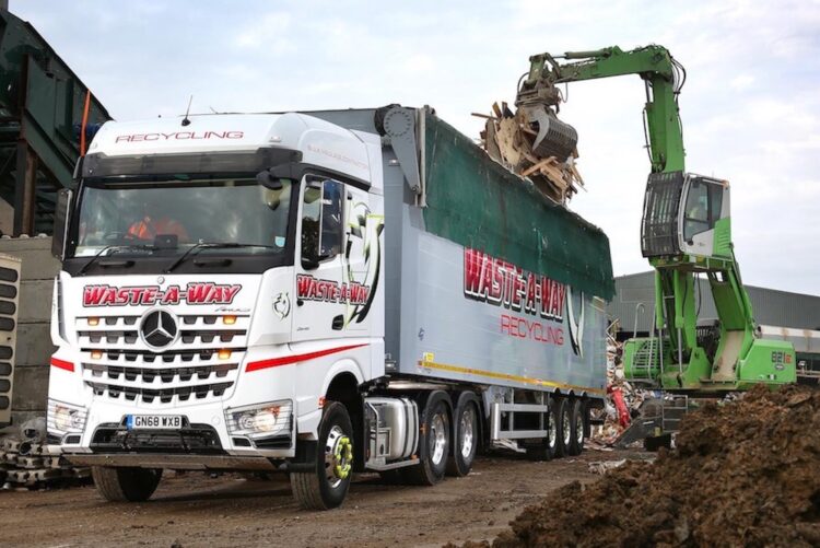 Waste-A-Way Recycling Lorry Being Loaded On Site